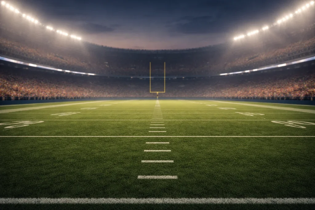 Estadio de fútbol americano lleno de aficionados durante la final del Super Bowl