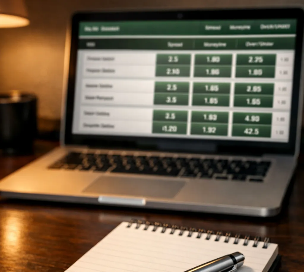 Pantalla de plataforma de apuestas deportivas mostrando cuotas de partidos de la NFL